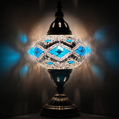 Icy Elegance: Cold Blue Glacier Mosaic Turkish Lamp