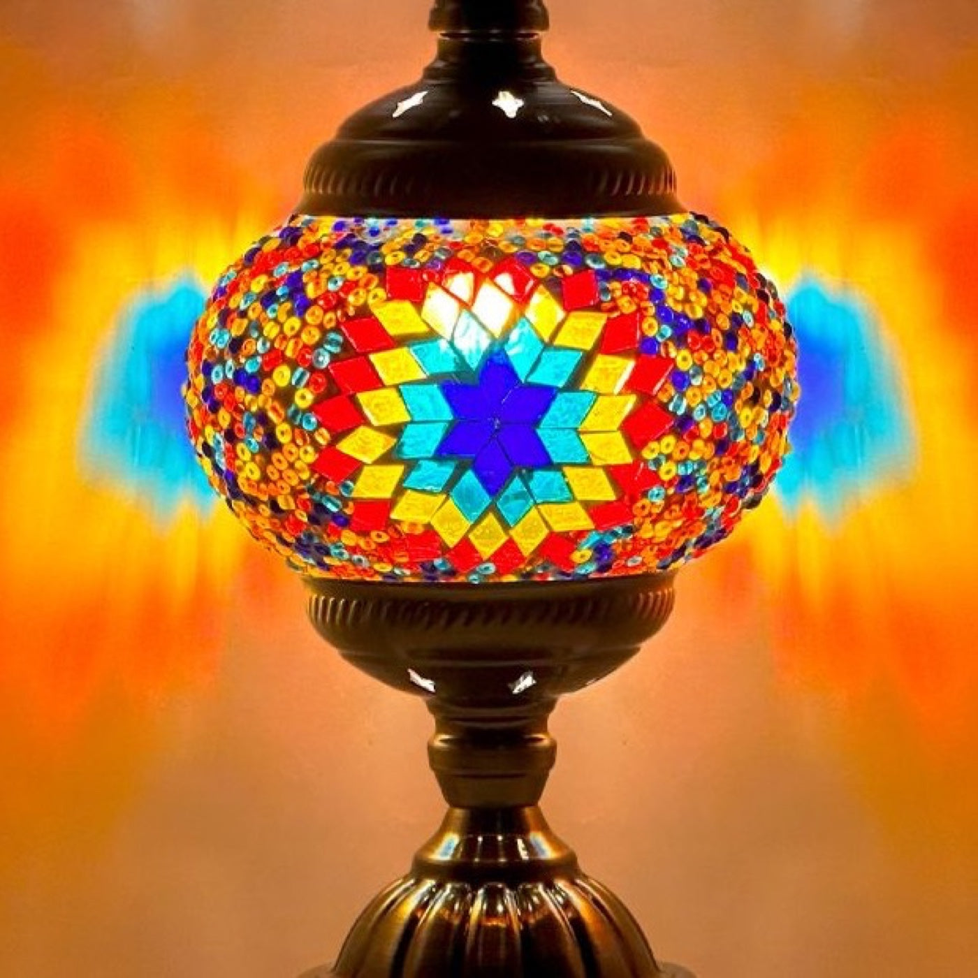 Kaleidoscope Dreams mosaic glass table lamp — close-up of the hand-cut mosaic glass