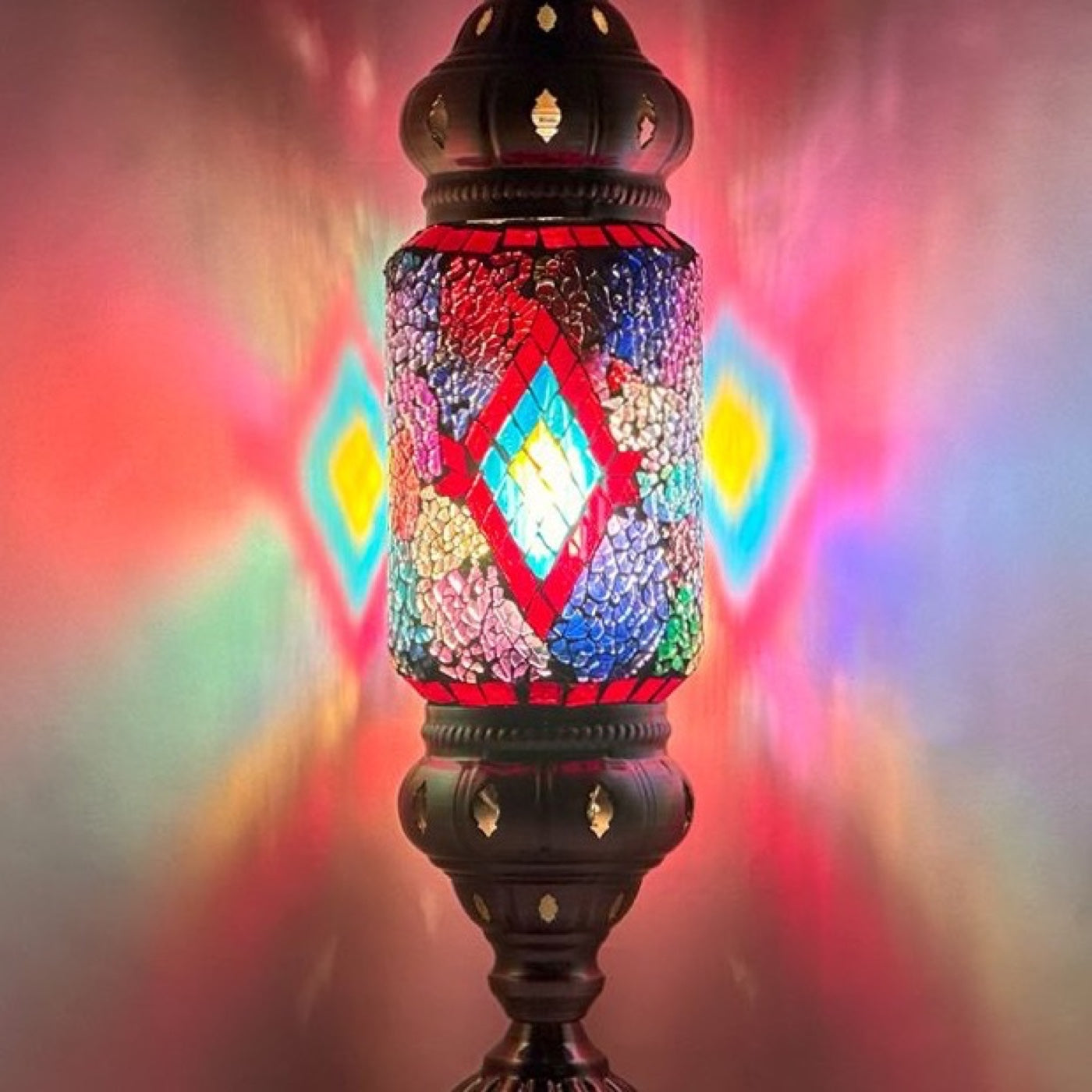 Kaleidoscope Vision mosaic glass table lamp — close-up of the hand-cut mosaic glass