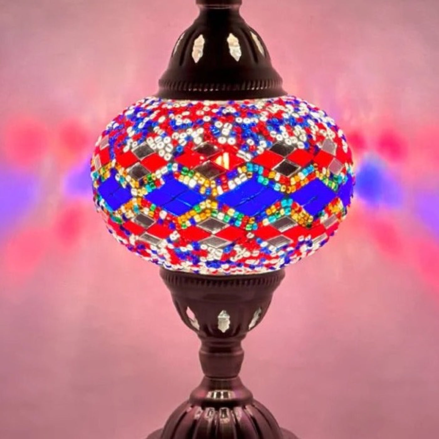 Lavender Twilight mosaic glass table lamp — close-up of the hand-cut mosaic glass