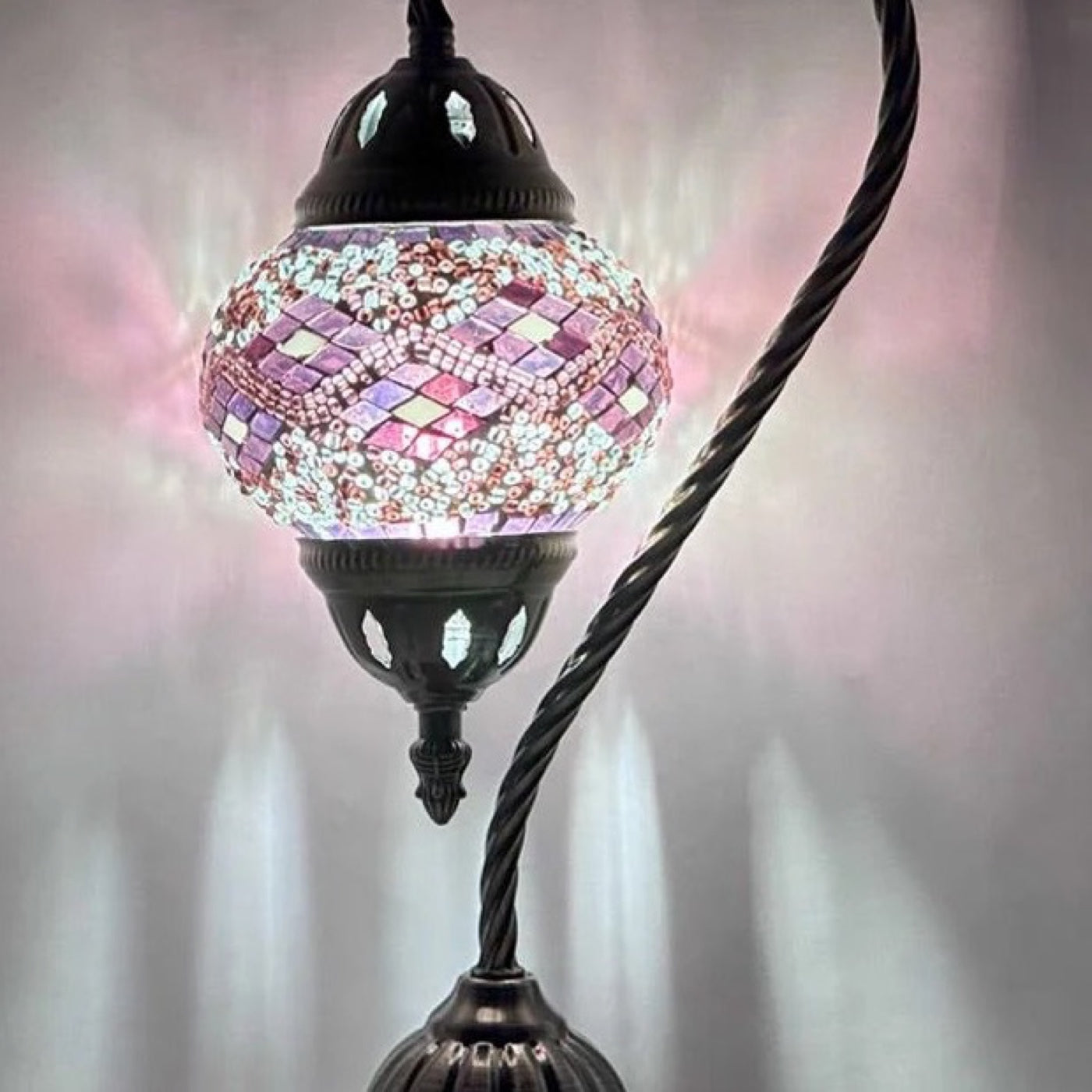 Lavender Whisper mosaic glass table lamp — close-up of the hand-cut mosaic glass