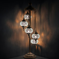 Lunar Glow: Handmade Turkish Lamp with Quintuple Globes