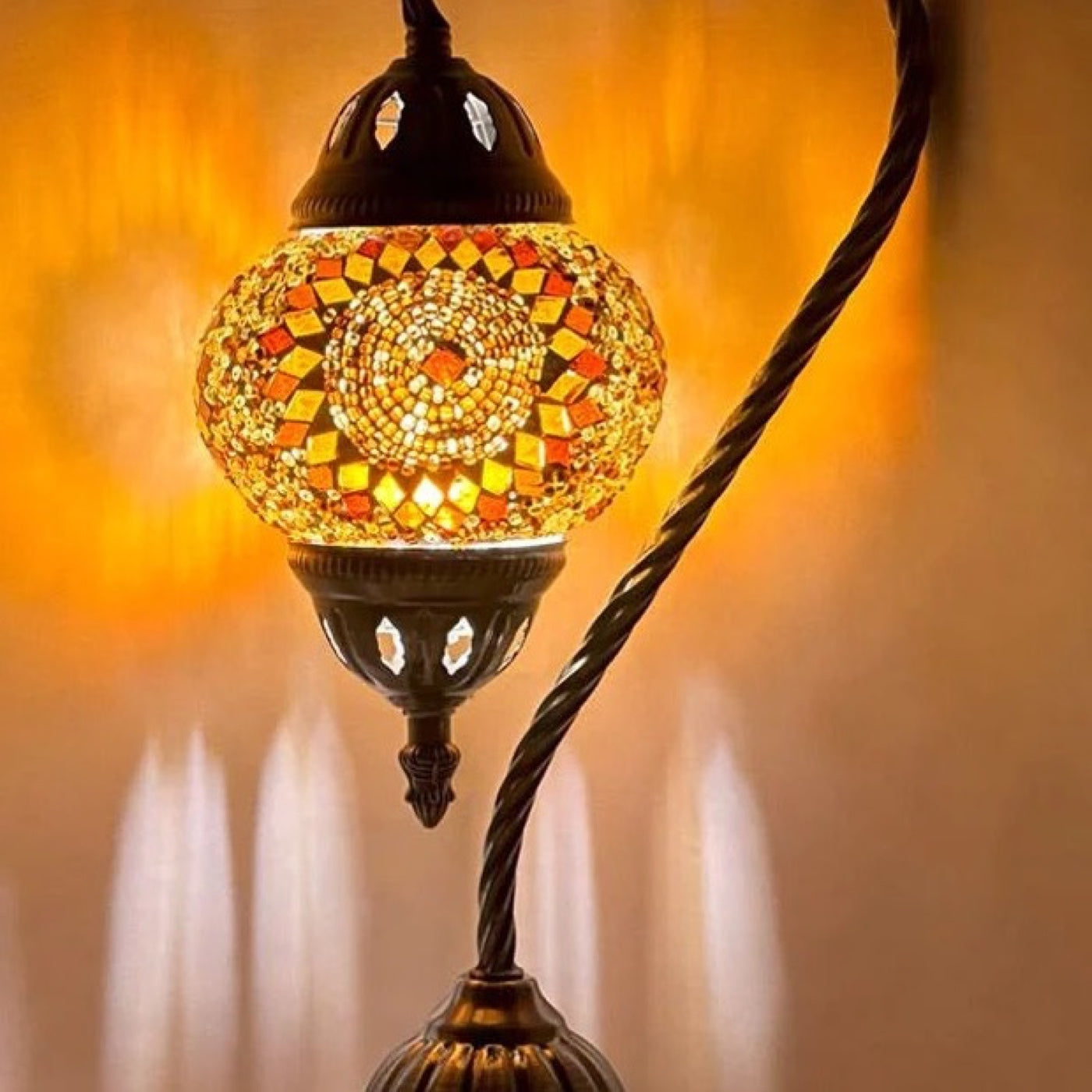 Marrakech Nights mosaic glass table lamp — close-up of the hand-cut mosaic glass