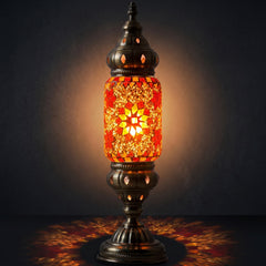 Mediterranean Allure: Orange Blossom Moroccan Mosaic Cylindrical Table Lamp