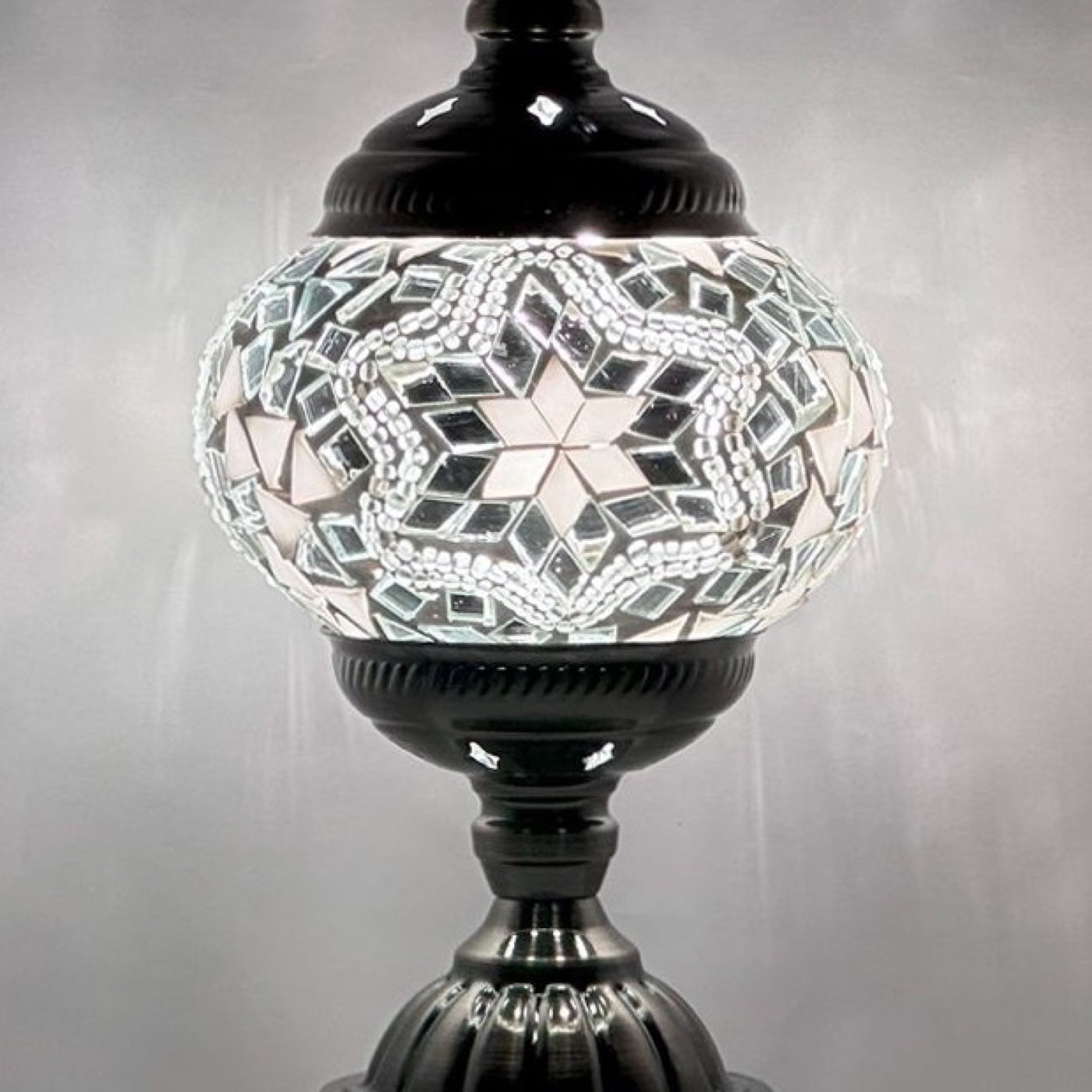 Moroccan Charm mosaic glass table lamp — close-up of the hand-cut mosaic glass