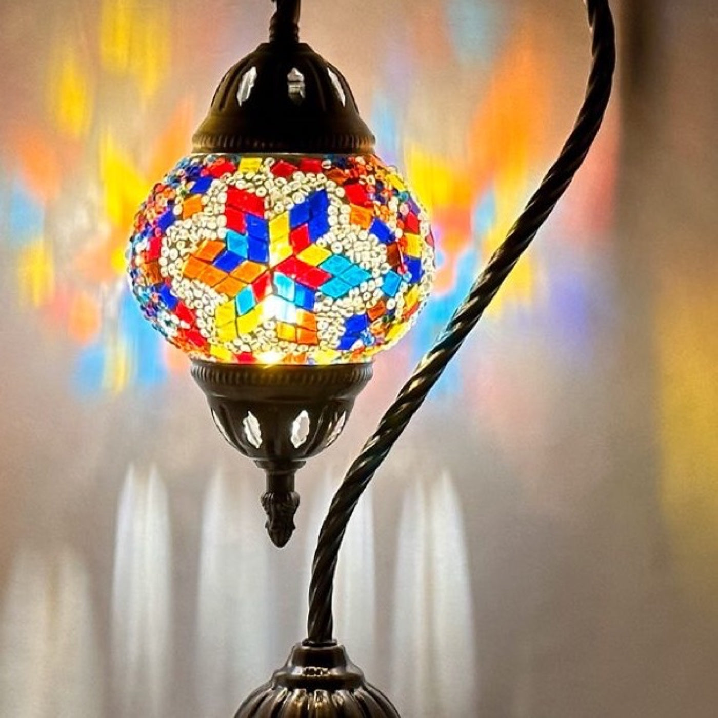 Moroccan Essence mosaic glass table lamp — close-up of the hand-cut mosaic glass