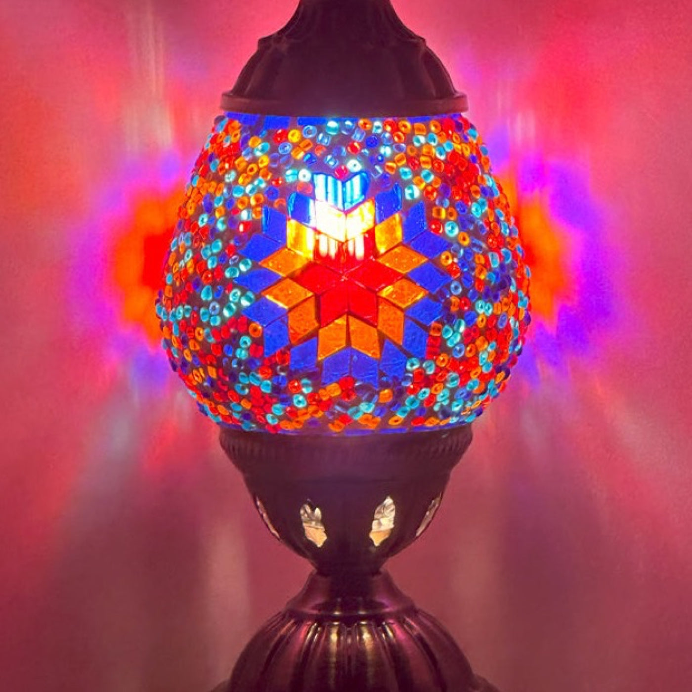 Mosaic Desk Lamps with Hot Blue colors mosaic glass table lamp — close-up of the hand-cut mosaic glass