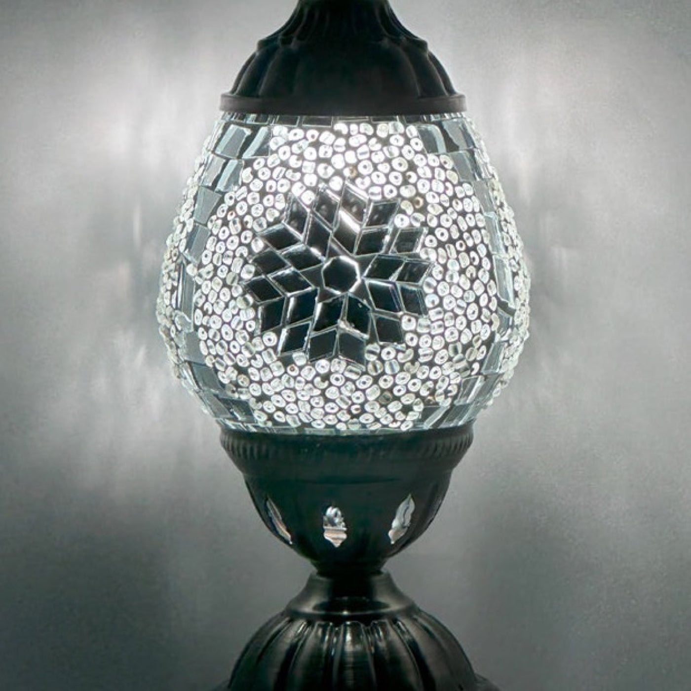 Mosaic Night Lamp with Silver Moon mosaic glass table lamp — close-up of the hand-cut mosaic glass
