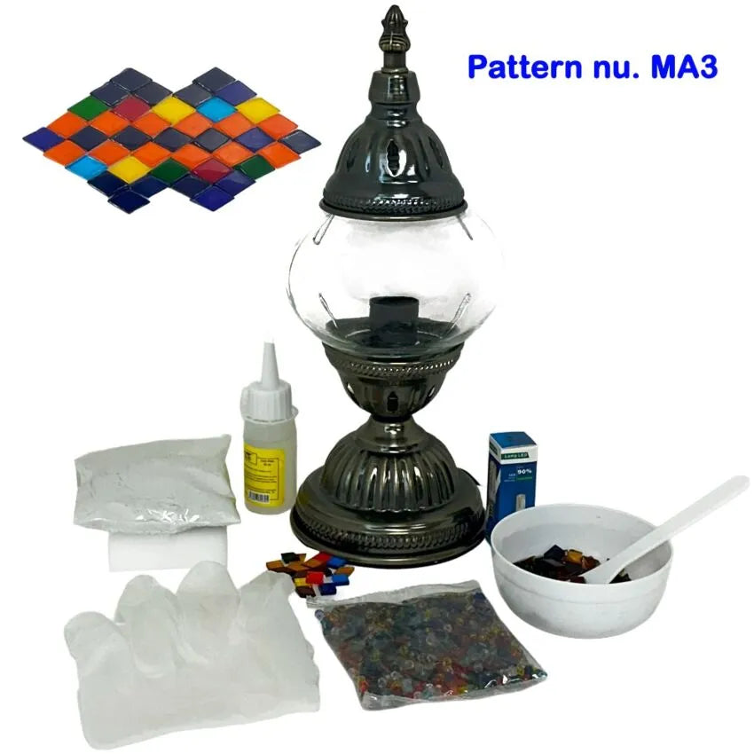DIY Mosaic Lamp Set - Rainbow Road Pattern on Round Ball Table Lamp