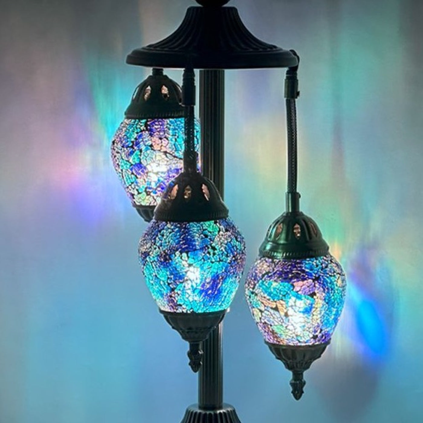 Nautical Navy Blue mosaic glass table lamp — close-up of the hand-cut mosaic glass