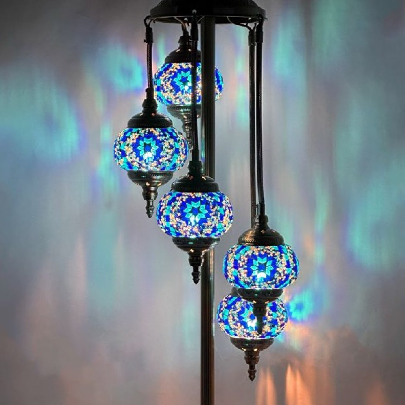 Oceanic Dreams mosaic glass table lamp — close-up of the hand-cut mosaic glass