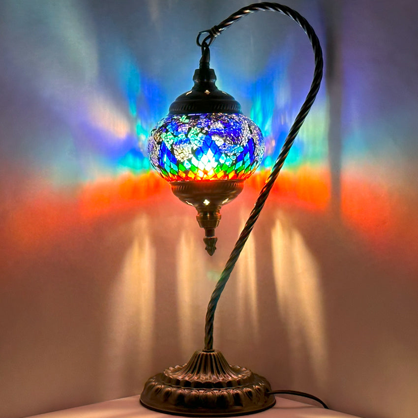 Blue & Red Swan Neck Turkish Mosaic Lamp