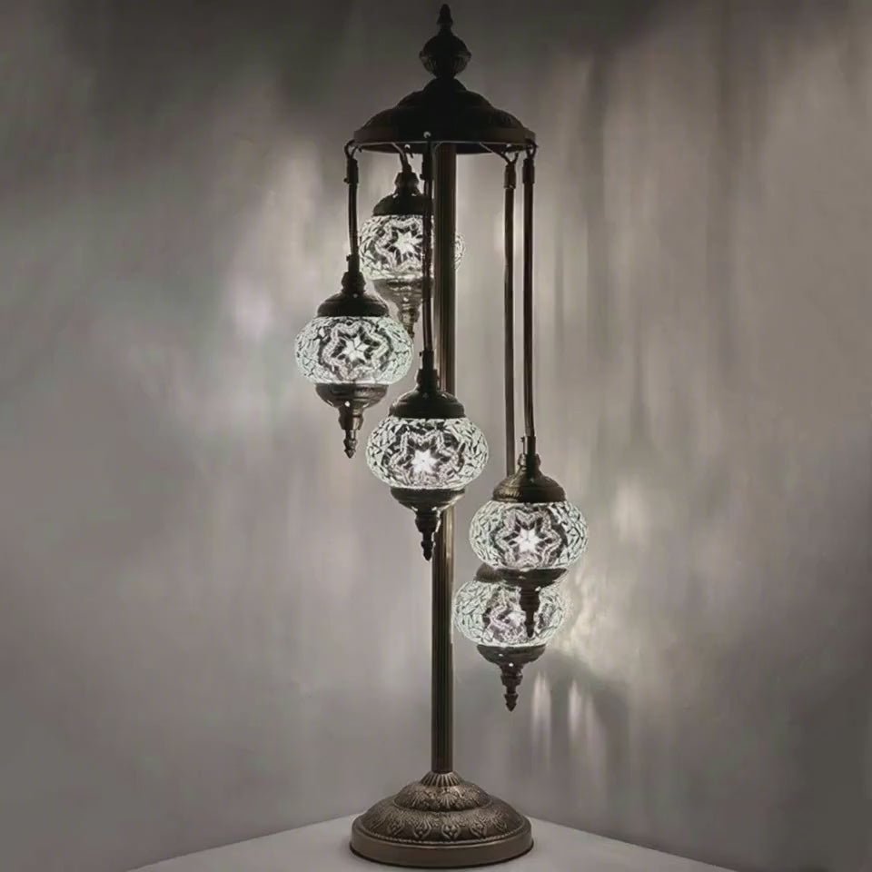 360-degree view of the Lunar Glow mosaic glass table lamp