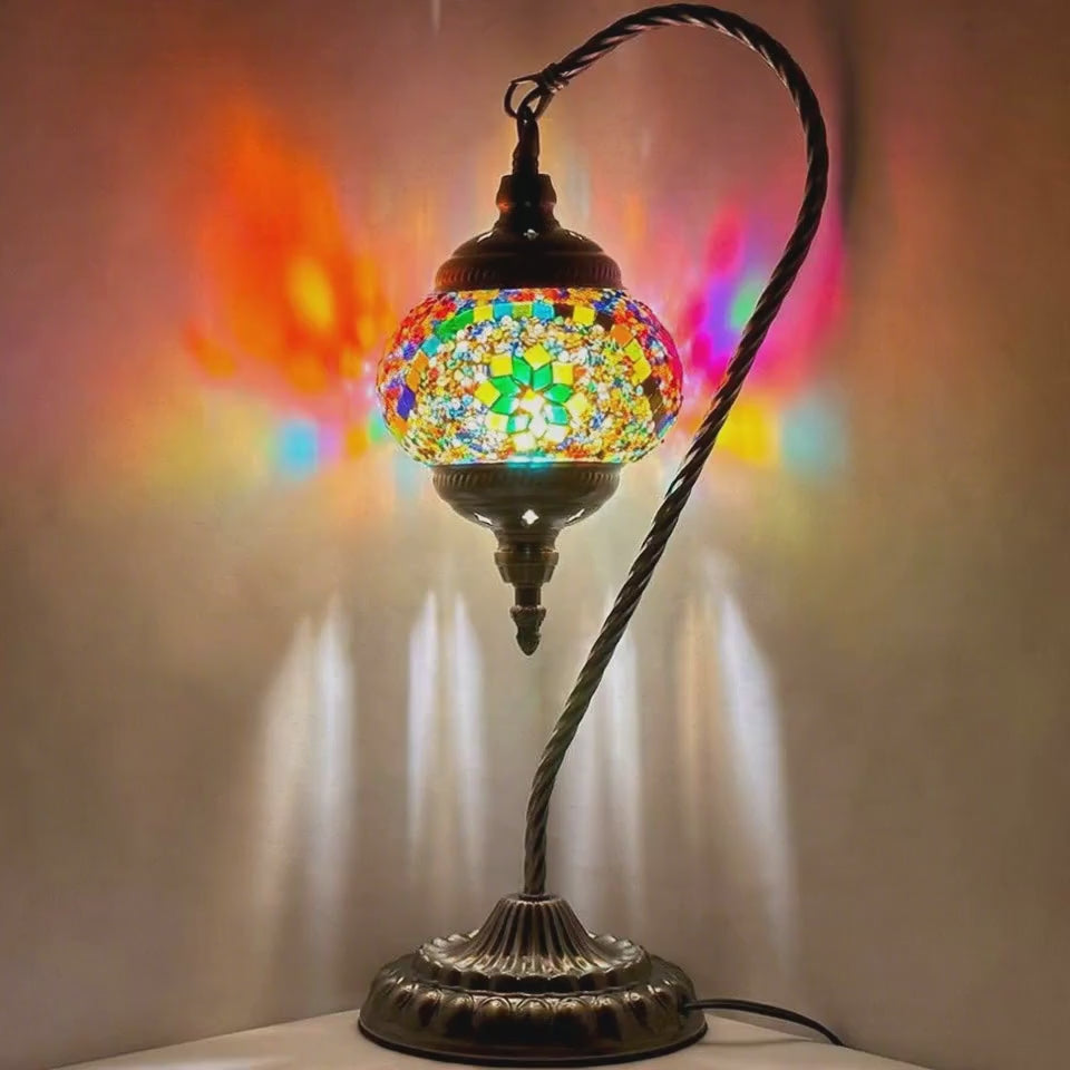 360-degree view of the Goose Neck Mosaic Lamp with Colorful Flower Design mosaic glass table lamp