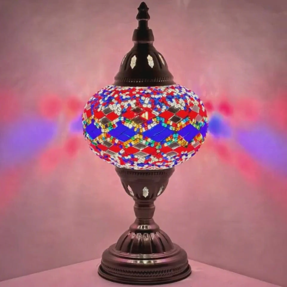 360-degree view of the Lavender Twilight mosaic glass table lamp