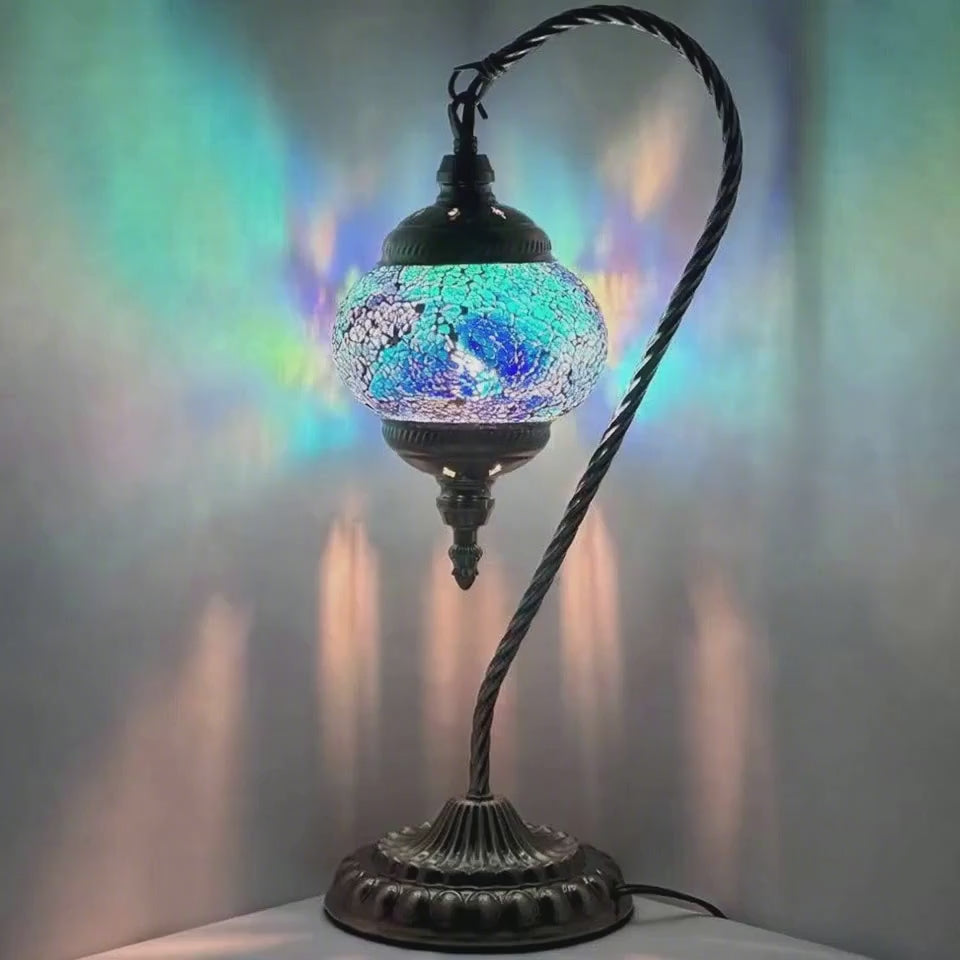 360-degree view of the Azure Serenity mosaic glass table lamp