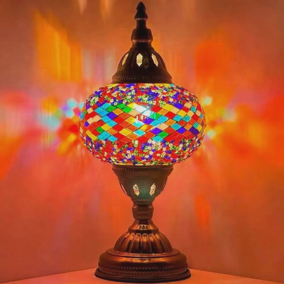 360-degree view of the Color Spectrum mosaic glass table lamp