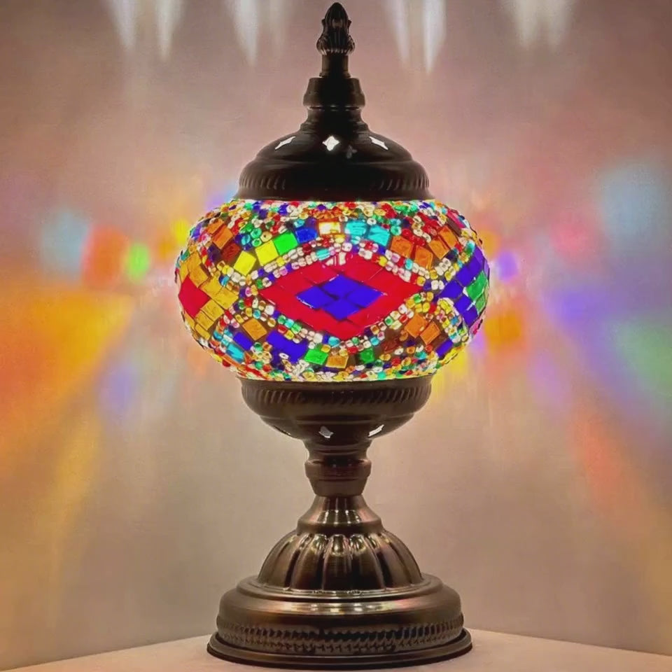 360-degree view of the Rainbow Harmony mosaic glass table lamp