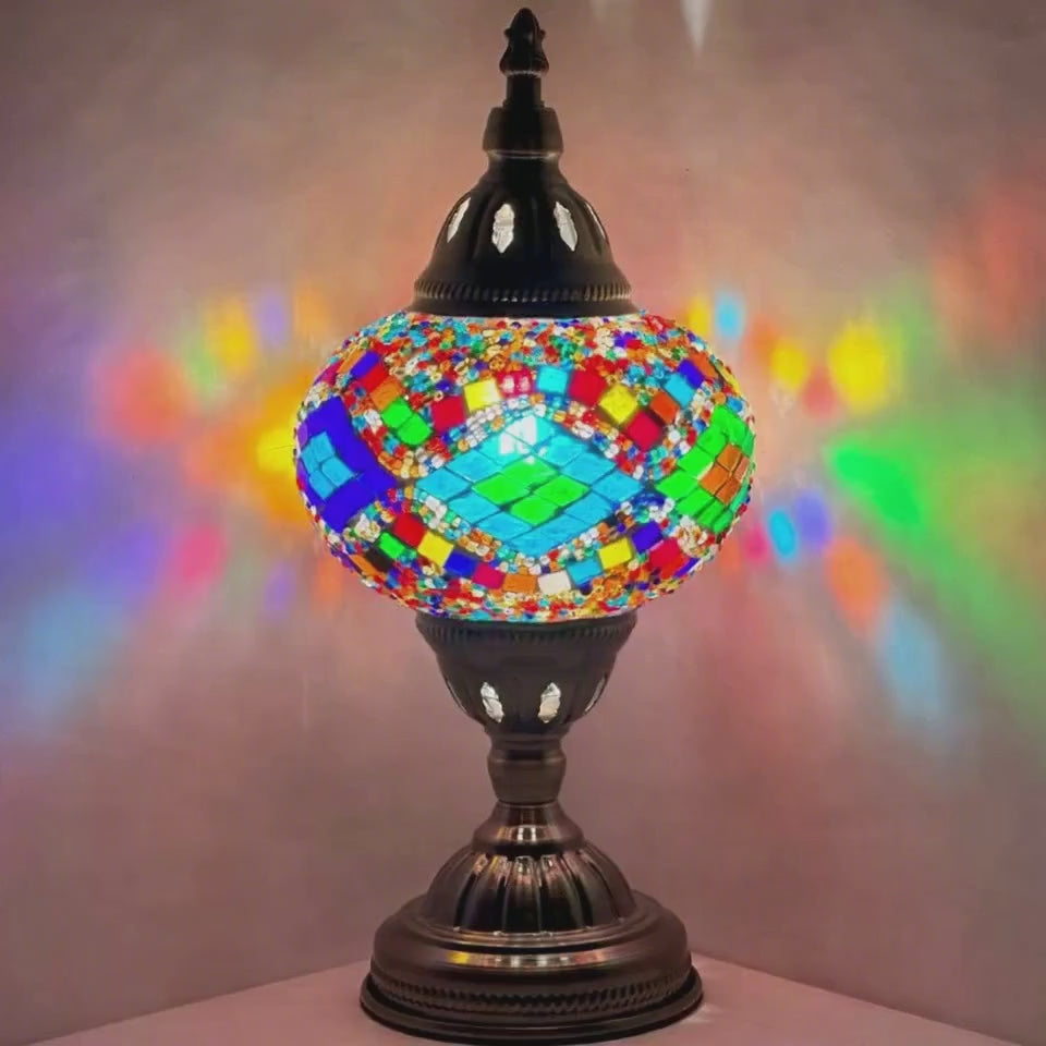 360-degree view of the Kaleidoscopic Diamond Road mosaic glass table lamp