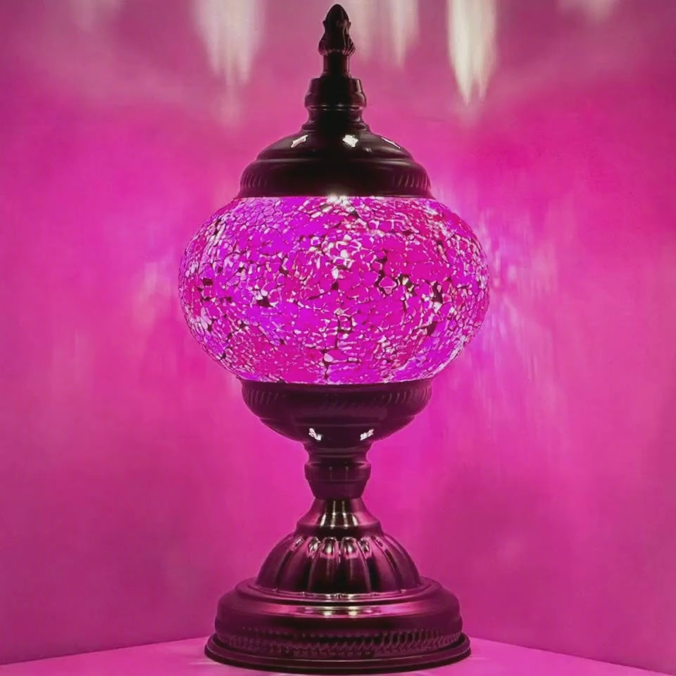 360-degree view of the Amethyst Hues mosaic glass table lamp