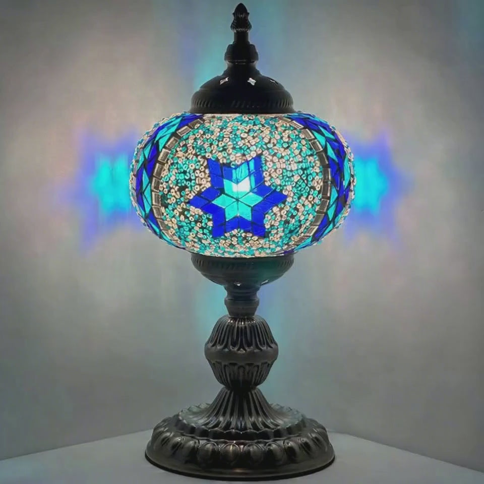 360-degree view of the Traditional Blue Star Mosaic Turkish Table Lamp mosaic glass table lamp