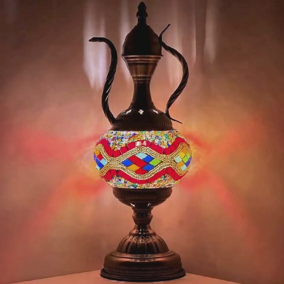 360-degree view of the Rainbow Enchantment mosaic glass table lamp