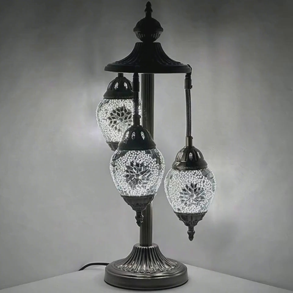 360-degree view of the Elegant White Rose mosaic glass table lamp