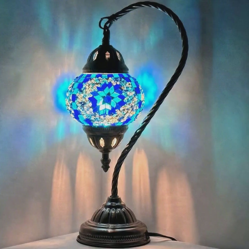 360-degree view of the Swan Neck Turkish Desk Lamp mosaic glass table lamp