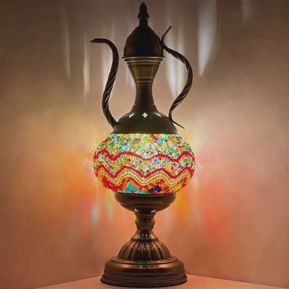 360-degree view of the Orange Vintage Lamps with Mosaic Pitcher Style mosaic glass table lamp