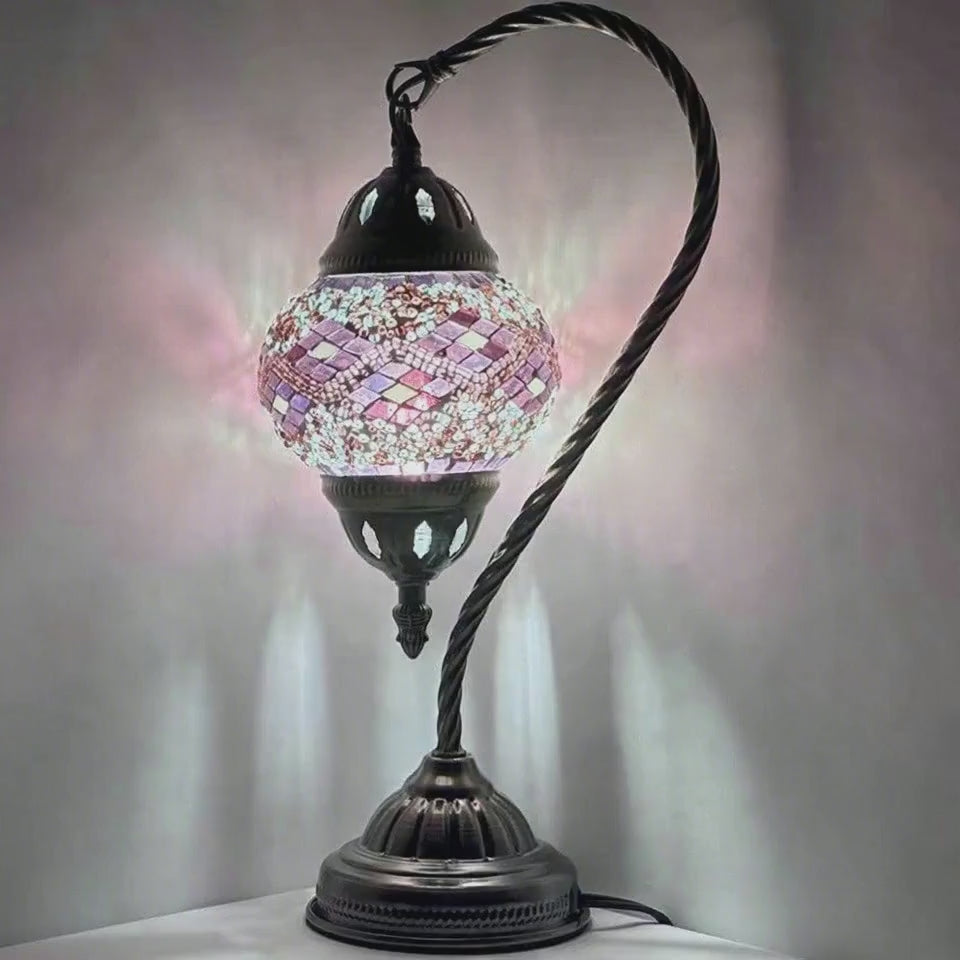 360-degree view of the Lavender Whisper mosaic glass table lamp