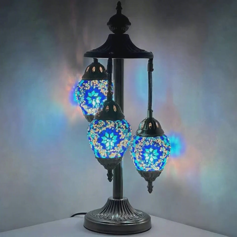 360-degree view of the Midnight Blue Cosmos Egg mosaic glass table lamp
