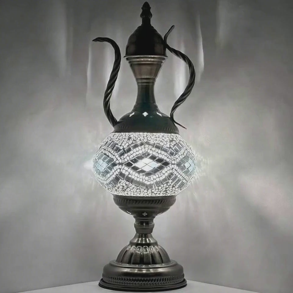 360-degree view of the Silvery Serenity mosaic glass table lamp