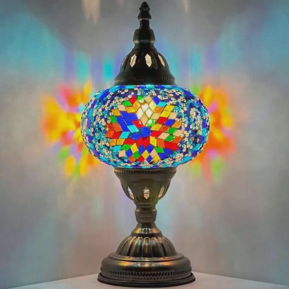 360-degree view of the Coral Bloom mosaic glass table lamp