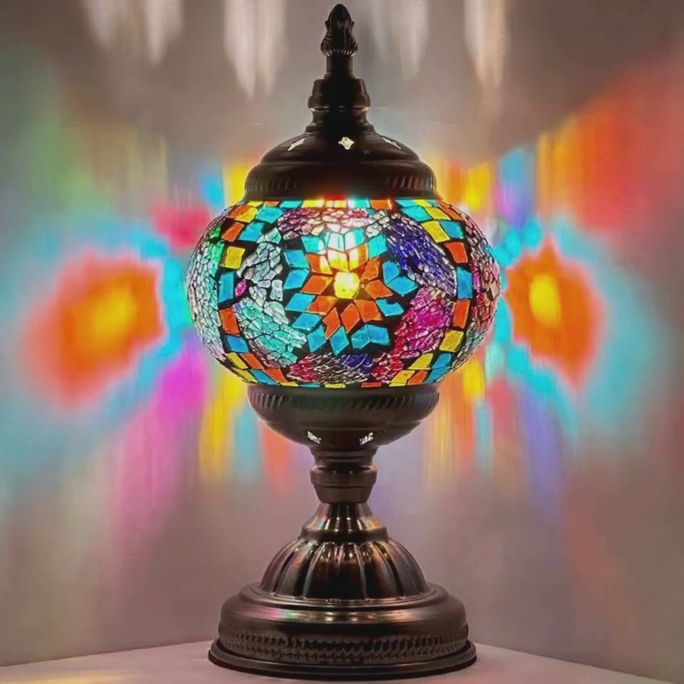 360-degree view of the Azure Rainbow mosaic glass table lamp