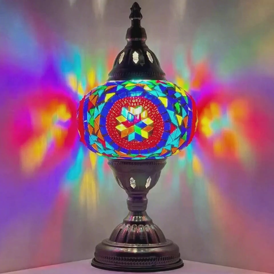 360-degree view of the Desert Rose Blue Mosaic Desk Lamp mosaic glass table lamp
