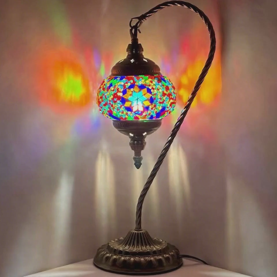 360-degree view of the Handcrafted Colorful Swan Neck Mosaic Night Lamp mosaic glass table lamp