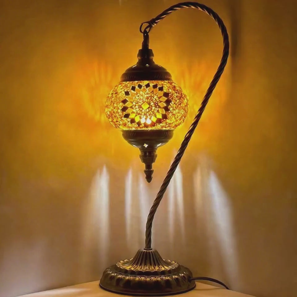360-degree view of the Soothing Orange Blossom Swan Neck Handmade Mosaic Bedside Lamp mosaic glass table lamp
