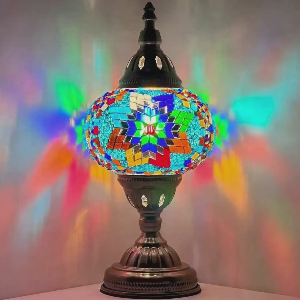 360-degree view of the Coral Reef Inspired Bedside Mosaic Lamp with Colorful Glasse mosaic glass table lamp