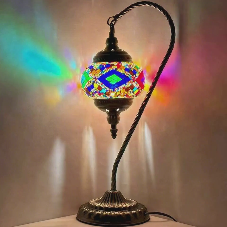 360-degree view of the Vibrant Aura Handmade Swan Neck Mosaic Lamps in Colorful Tones mosaic glass table lamp