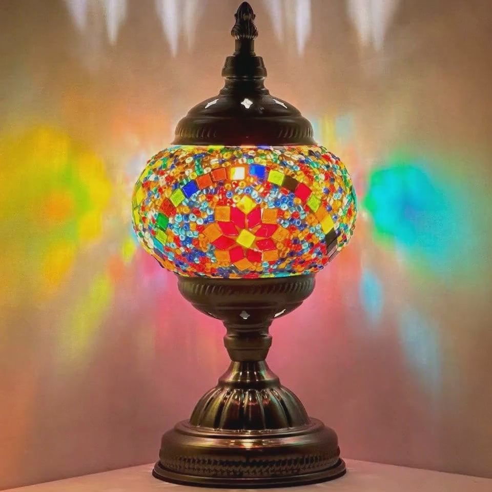 360-degree view of the Multicolored Blossom mosaic glass table lamp