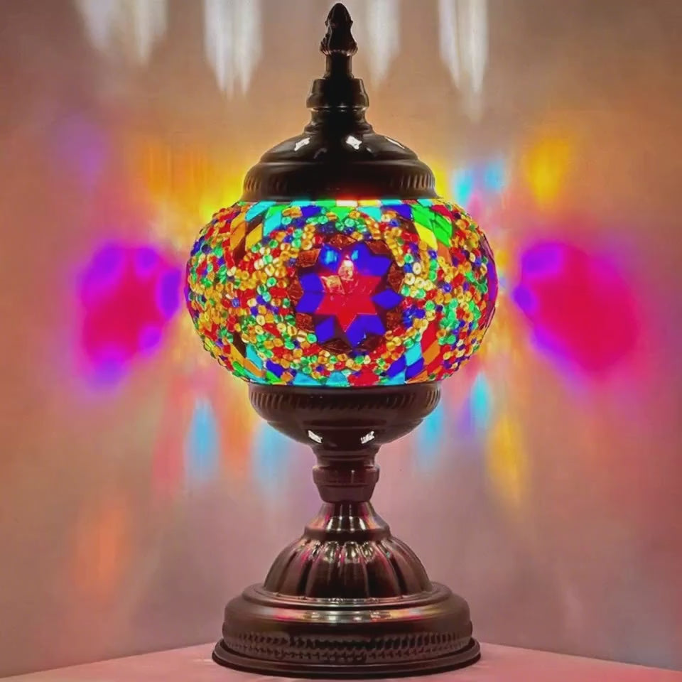 360-degree view of the Purple Aurora mosaic glass table lamp