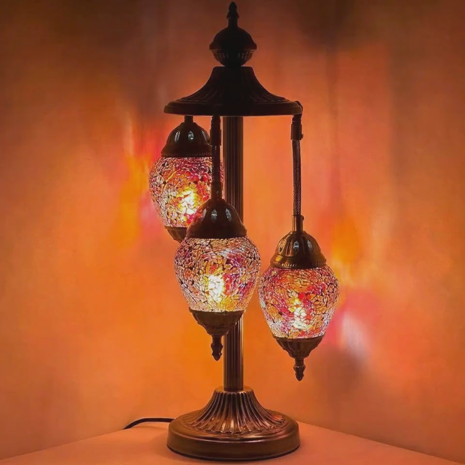 360-degree view of the Cosmic Red Hues Egg mosaic glass table lamp
