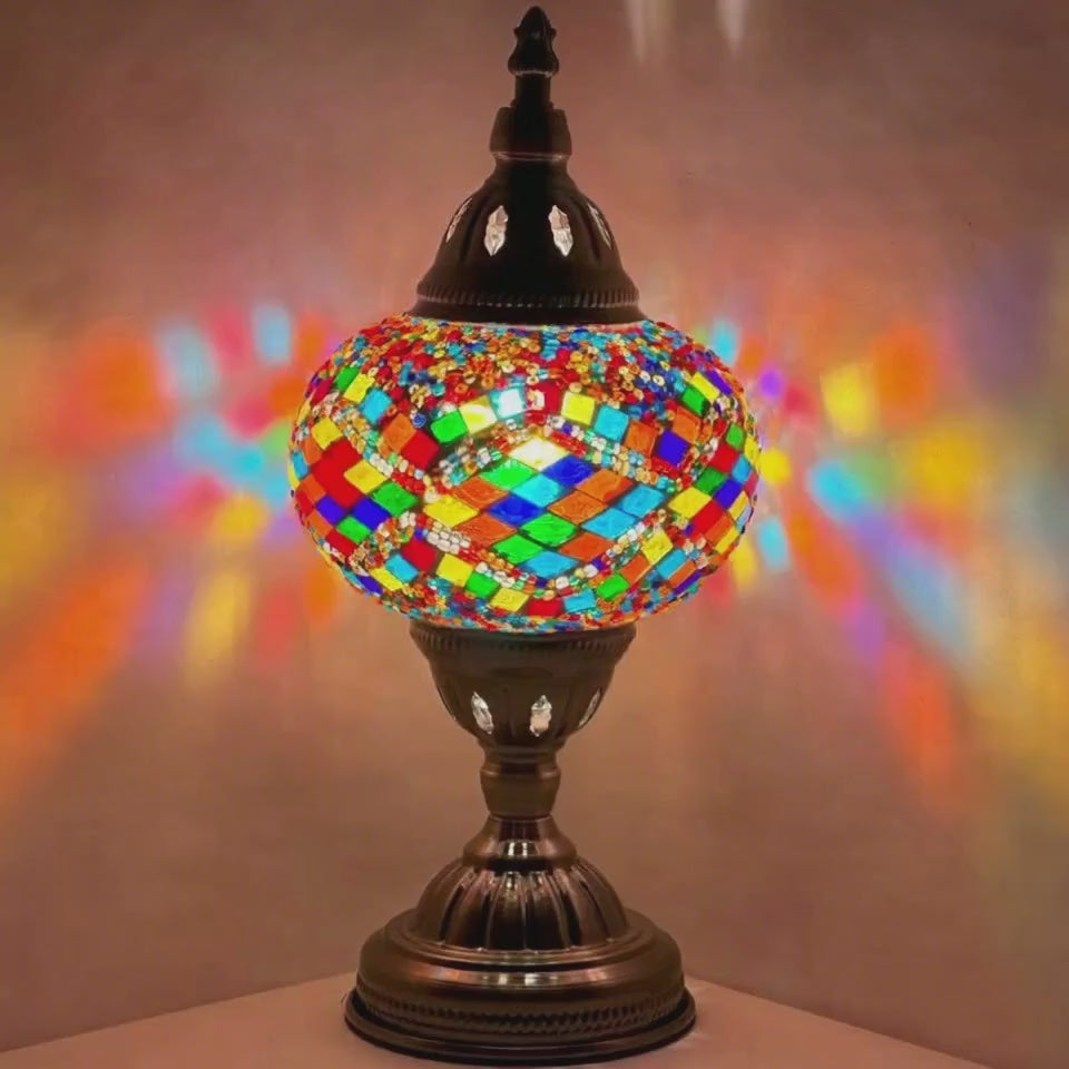 360-degree view of the Vivid Rainbow Diamond Road Turkish Mosaic Lamp mosaic glass table lamp