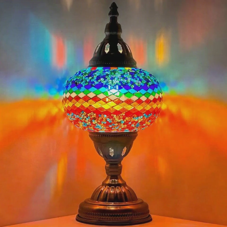 360-degree view of the Wave of Colors mosaic glass table lamp