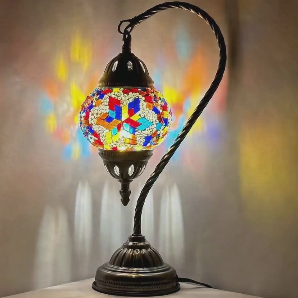 360-degree view of the Moroccan Essence mosaic glass table lamp