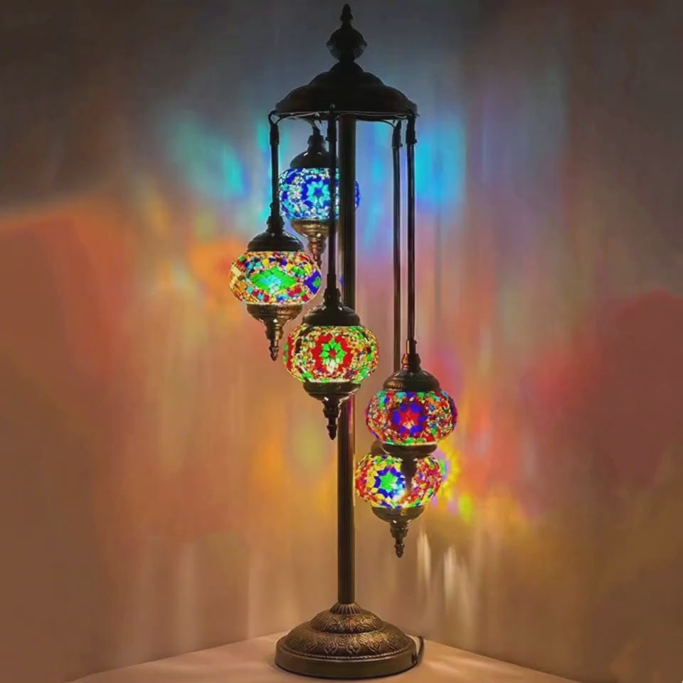 360-degree view of the Enchanted Mystic Garden mosaic glass table lamp
