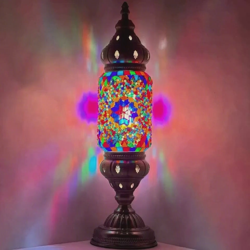 360-degree view of the Floral Turkish Lamp in Blue & Purple mosaic glass table lamp