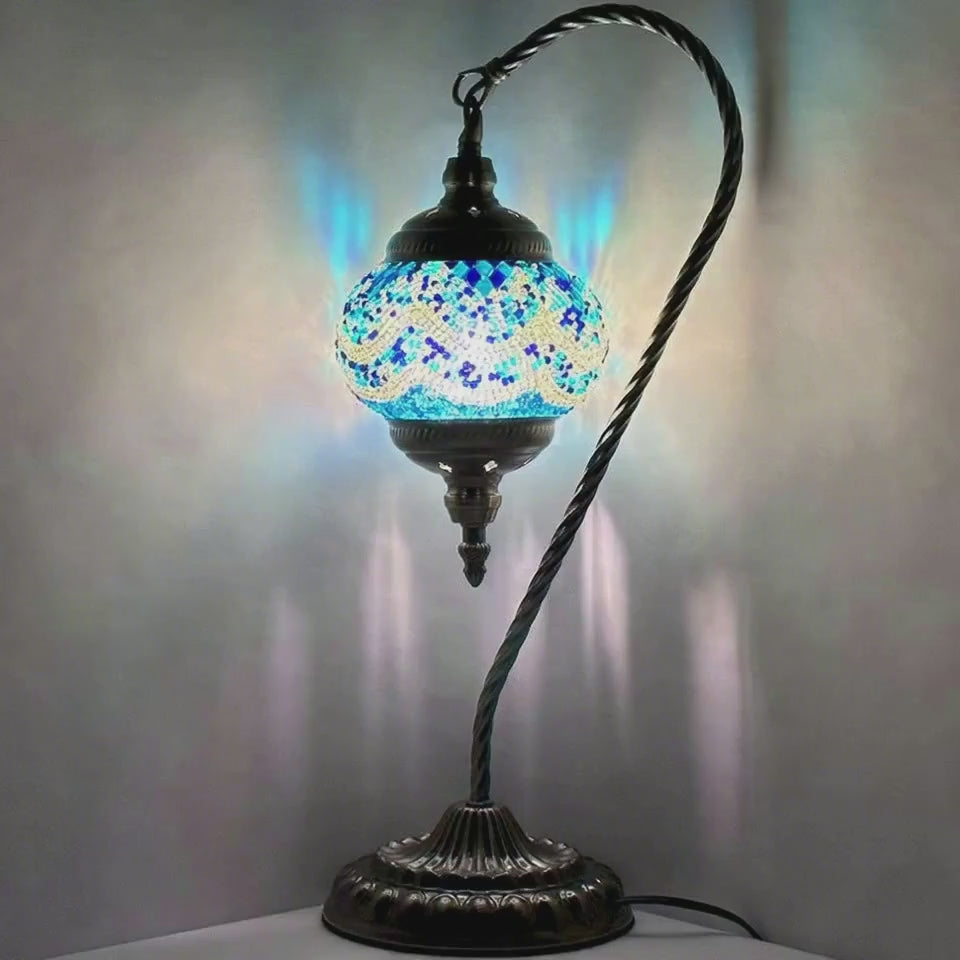 360-degree view of the Azure Serenity mosaic glass table lamp
