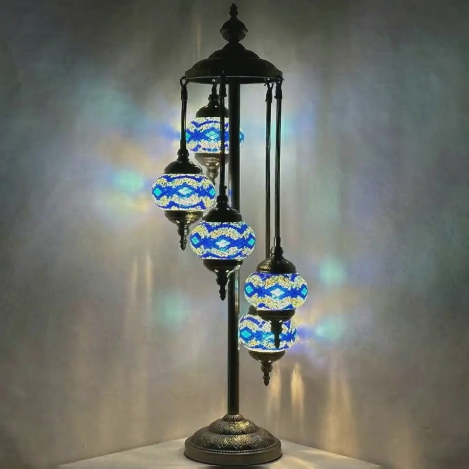 360-degree view of the Turkish Floor Lamp with Blue Diamonds mosaic glass table lamp