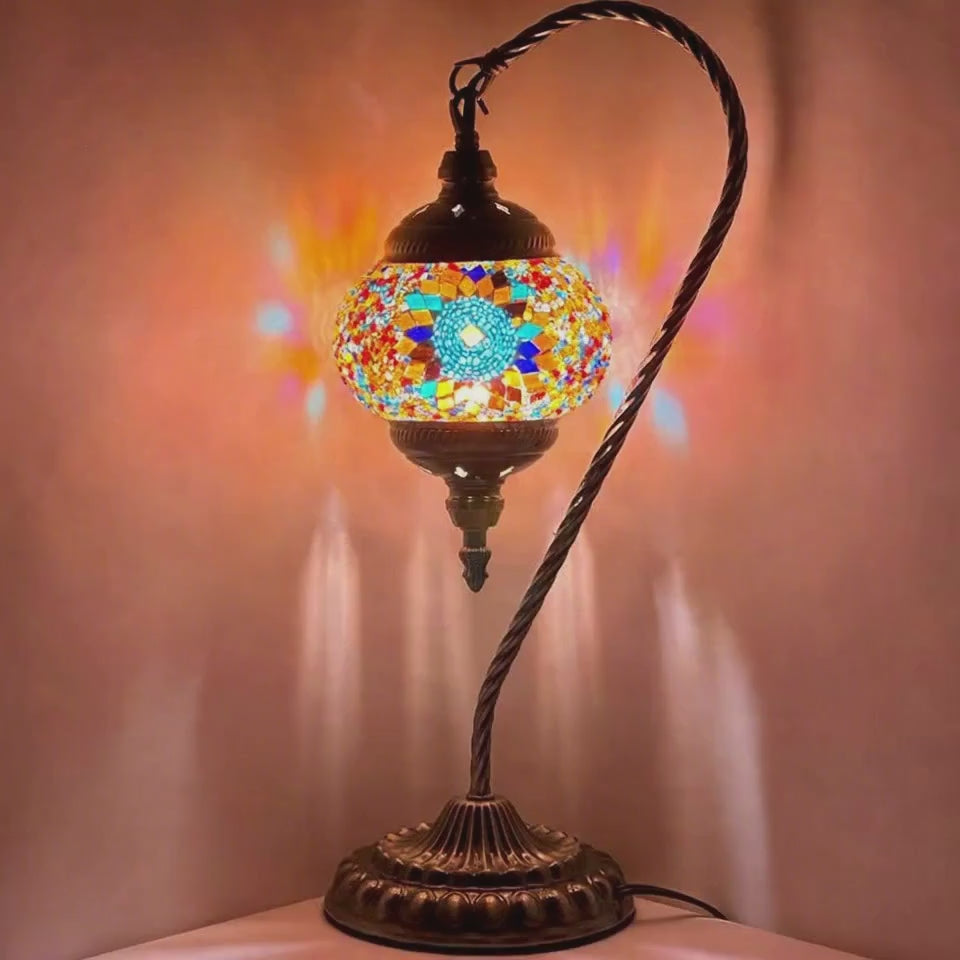 360-degree view of the Scarlet Sunflower mosaic glass table lamp